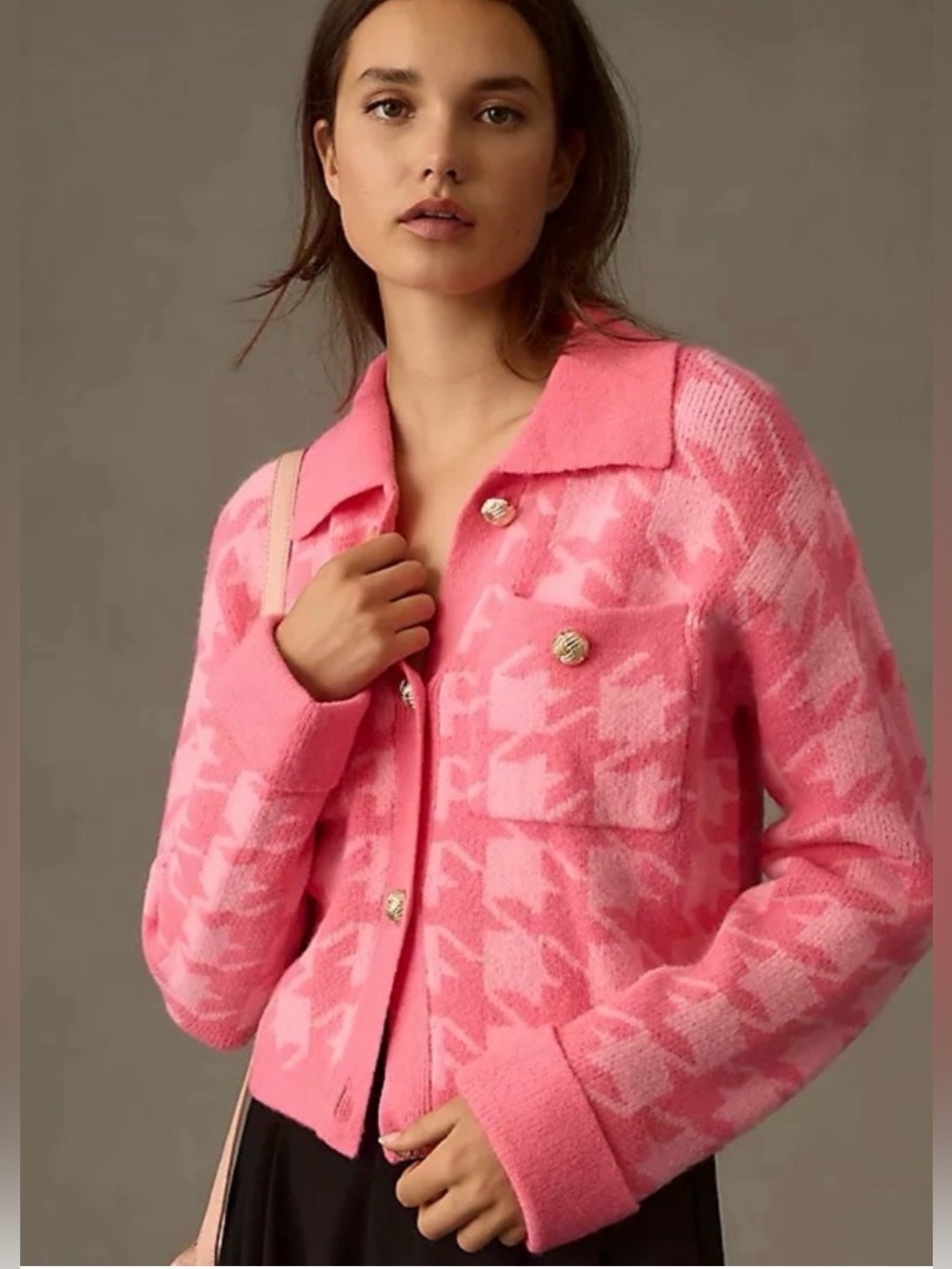 Pink Houndstooth Women's cardigan/ sweater